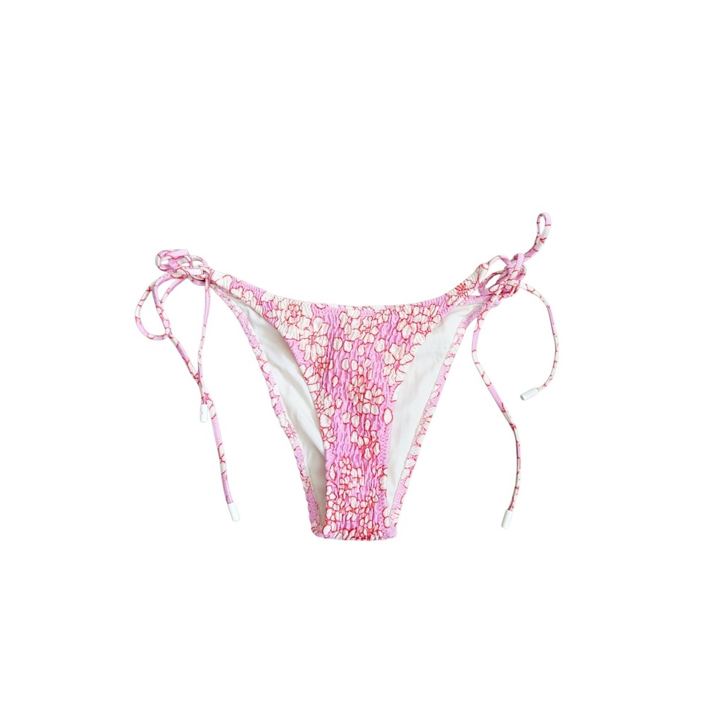 Triangl VINCA PINK PUNCH Pink Floral Textured Triangle Bikini Tie Bottoms Small